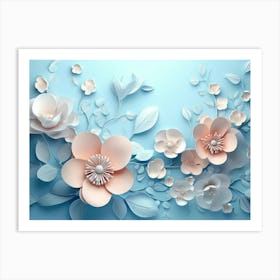 3d Floral Painting Light Gray Background Art Print