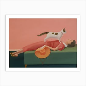 Cat And Woman Art Print