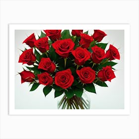 Red Roses In Vase Art Print