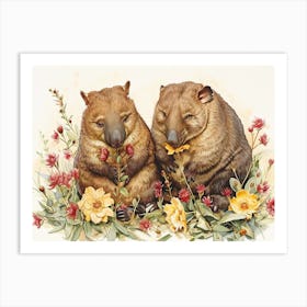 Floral Animal Illustration Wombat 1 Art Print
