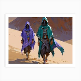 Two People Walking In The Desert Art Print