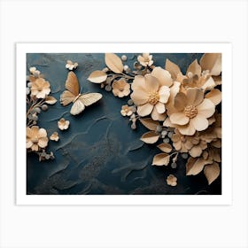 Luxurious Background With Flowers, Leaves And Butterflies 1 Art Print