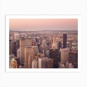 New York View At Dusk With A Pink Sky Over Manhattan Art Print