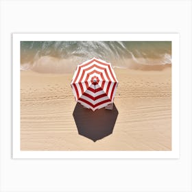 Aerial View Of A Red And White Beach Umbrella Summer Photography Art Print