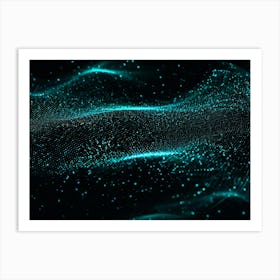 Abstract Digital Painting Portraying A Geometric Pattern Of Glowing Net Like Waves Traversing A Dot (5) Art Print