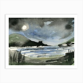 Mountain Lake - watercolor ink landscape hand painted nature Art Print