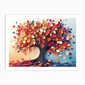 Colorful Tree with Multicolor Leaves Background Art Print