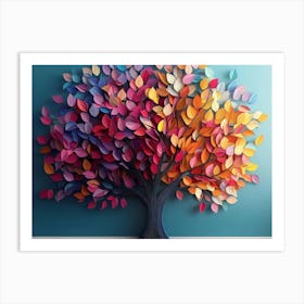 Colorful Tree with Multicolor Leaves Illustration Background 3 Art Print