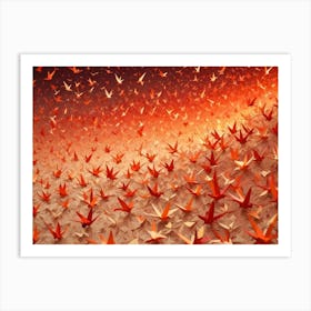 Abstract Background With Numerous Origami Cranes In Red And Orange Hues, Creating A Sense Of Depth And Movement Art Print