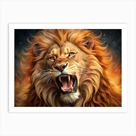 Roaring Lion With Fiery Background Art Print