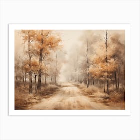 A Painting Of Country Road Through Woods In Autumn 62 Art Print