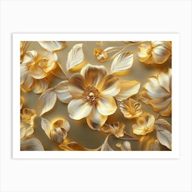 Golden Floral Background, Gold Flower Design Art Print