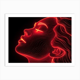 Glowing Enigma: Darkly Romantic 3D Portrait: Neon Portrait Of A Woman Art Print