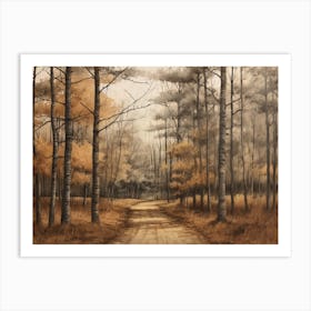 A Painting Of Country Road Through Woods In Autumn 68 Art Print