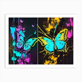 Butterflies On A Black Background Art Print