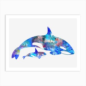 Orca Whales Watercolor Art Print