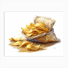 Golden Potato Chips In A Paper Bag Art Print