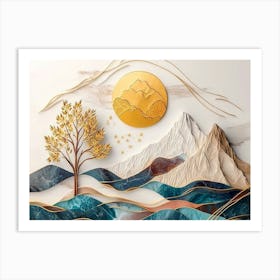 Gold Mountains And Trees Art Print