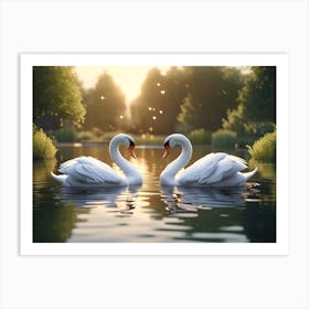 Two Swans In The Water Art Print