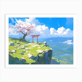 Cherry Blossom Tree And Torii Gate Art Print