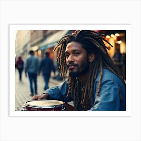 Rasta man street musician Playing A Drum 1 Art Print