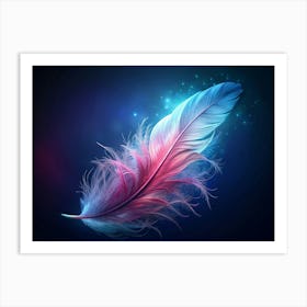 Pink And Blue Feather With Sparkles 1 Art Print