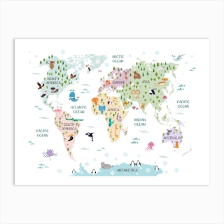 World Map In Pastels Art Print