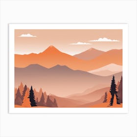 Misty mountains horizontal background in orange tone 60 Art Print