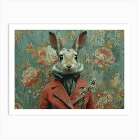 Absurd Bestiary: From Minimalism to Political Satire.Rabbit In Red Coat Art Print