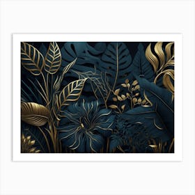 Dark Background With Tropical Pl Art Print