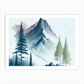 Mountain And Forest In Minimalist Watercolor Horizontal Composition 163 Art Print