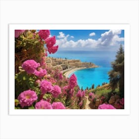 Pink Flowers On The Beach 12 Art Print