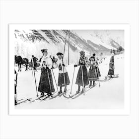 Victorian Women Skiers Vintage Black and White Photo Art Print