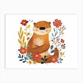 Little Floral Otter 2 Art Print