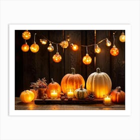 Autumn Themed Generative Light Decor Capturing The Essence Of Thanksgiving Watercolor Gourds And Pu (6) Art Print