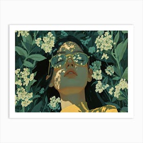 Girl Laying In Flowers Art Print