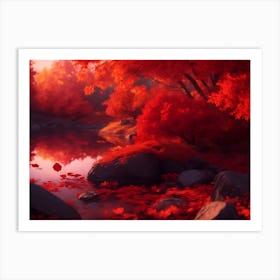 Autumn Scene Painted With Reds And Oranges Art Print