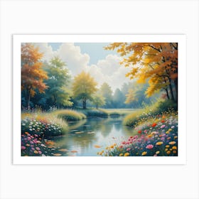 River With Flowers Art Print