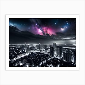 Galaxy Over City Art Print