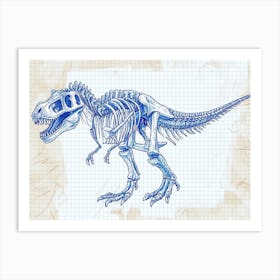 T Rex Skeleton Hand Drawn Blueprint 2 Art Print