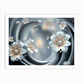 3d Rendering Abstract With Flowers Ornament And White Circles Designation Art Print