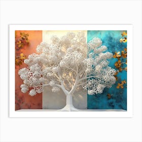 3d Oak Showcasing An Ethereal Tree With White Lattice And A Vibrant Art Print