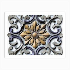 Relief Sculpture Designation Retro Pattern Spiral Curve Cross Vine Star Geometry Flower Art Print