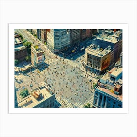 Birds Eye View Capturing The Bustling Metropolis Various Pedestrians Dotted Across The Streets Cr (1) Art Print