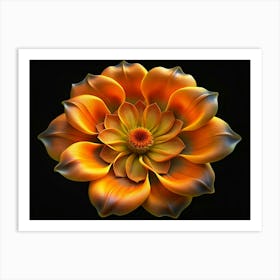 Orange Flower With Detailed Petals On Black Background Art Print