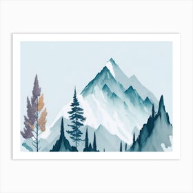 Mountain And Forest In Minimalist Watercolor Horizontal Composition 219 Art Print