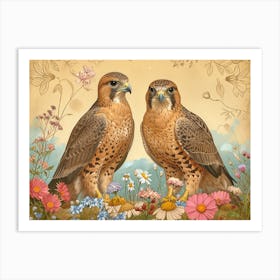 Floral Animal Illustration Falcon 3 Art Print