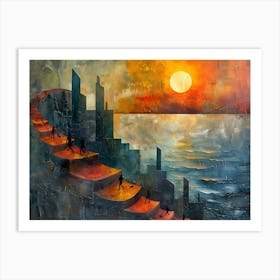 Sunset In The City, Cubism 1 Art Print