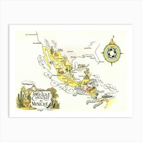 Central America & Mexico Map 1951 Art Print