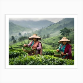 Two Women Picking Tea Leaves paintings art print Art Print